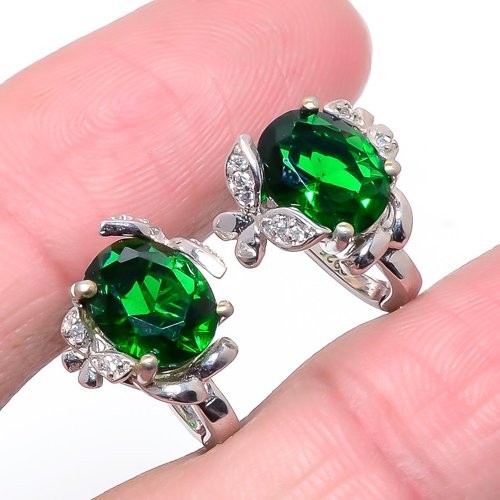 Tsavorite Quartz 925 Silver Latch Back Earring, Drop Dangle Earring, Gift For Her, Oval Earring, Green Earring, Silver Jewelry Earring