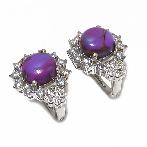 Copper Mohave Purple Turquoise & Cubic Zirconia 925 Silver Earring, Drop Dangle Earring, Gift For Her, Round Earring, Purple Earring, Silver Jewelry Earring
