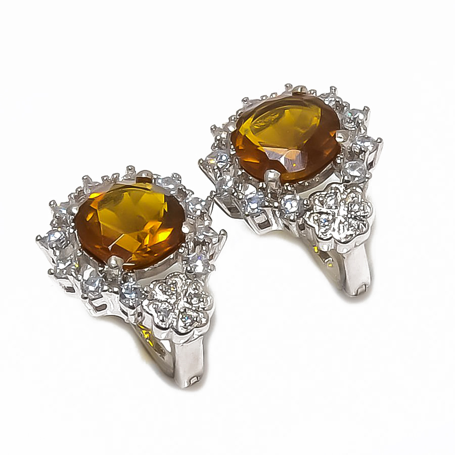 Smoky Quartz & CZ 925 Sterling Silver Jewelry Earring, Drop Dangle Earring, Gift For Her, Round Earring, Brown Earring, Silver Jewelry Earring