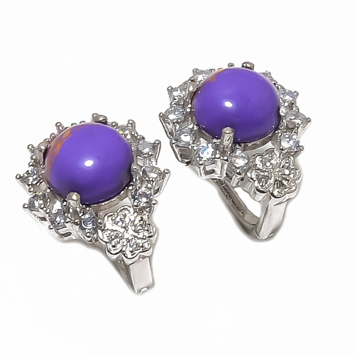 Copper Purple Turquoise & CZ 925 Sterling Silver Jewelry Earring, Drop Dangle Earring, Gift For Her, Round Earring, Purple Earring, Silver Jewelry Earring