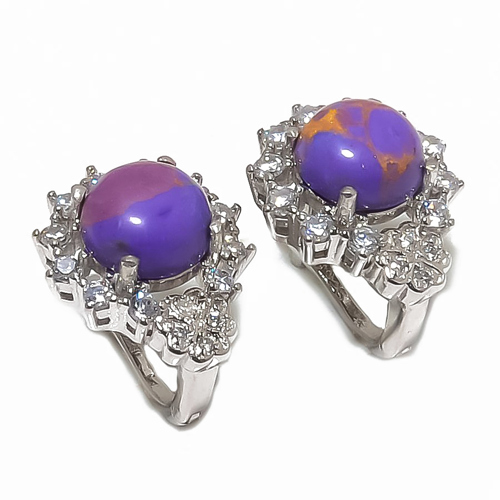 Copper Purple Turquoise & CZ 925 Sterling Silver Jewelry Earring, Drop Dangle Earring, Gift For Her, Round Earring, Purple Earring, Silver Jewelry Earring