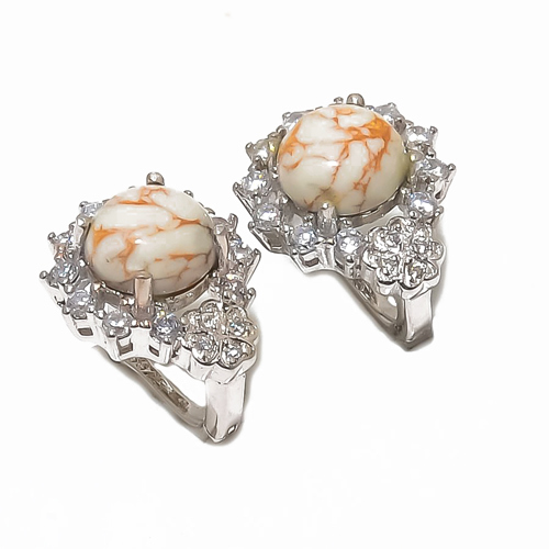 Copper White Turquoise & CZ 925 Sterling Silver Jewelry Earring, Drop Dangle Earring, Gift For Her, Round Earring, White Earring, Silver Jewelry Earring