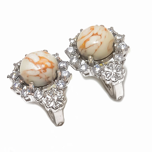 Copper White Turquoise & CZ 925 Sterling Silver Jewelry Earring, Drop Dangle Earring, Gift For Her, Round Earring, White Earring, Silver Jewelry Earring