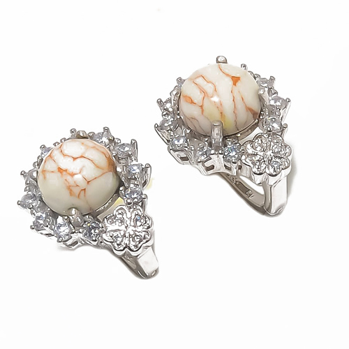 Copper White Turquoise & CZ 925 Sterling Silver Jewelry Earring, Drop Dangle Earring, Gift For Her, Round Earring, White Earring, Silver Jewelry Earring