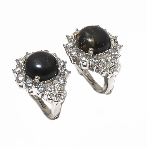 Copper Black Turquoise & CZ 925 Sterling Silver Jewelry Earring, Drop Dangle Earring, Gift For Her, Round Earring, Black Earring, Silver Jewelry Earring