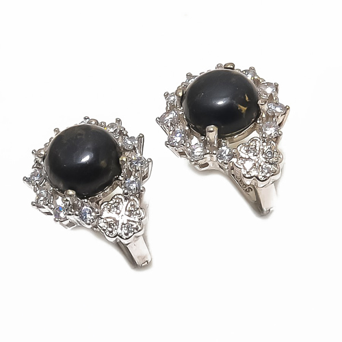 Copper Black Turquoise & CZ 925 Sterling Silver Jewelry Earring, Drop Dangle Earring, Gift For Her, Round Earring, Black Earring, Silver Jewelry Earring