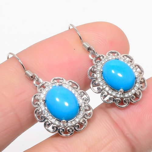 Castle Dome Turquoise & CZ 925 Sterling Silver Earring 1.29" M1515