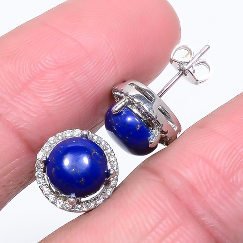 Copper Blue Turquoise 925 Sterling Silver Push Back Earring, Drop Dangle Earring, Gift For Her, Round Earring, Blue Earring, Silver Jewelry Earring