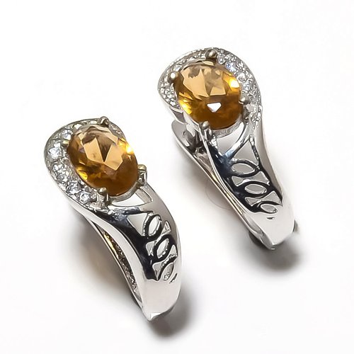 Smoky Quartz & CZ 925 Sterling Silver Jewelry Earring, Drop Dangle Earring, Gift For Her, Oval Earring, Brown Earring, Silver Jewelry Earring