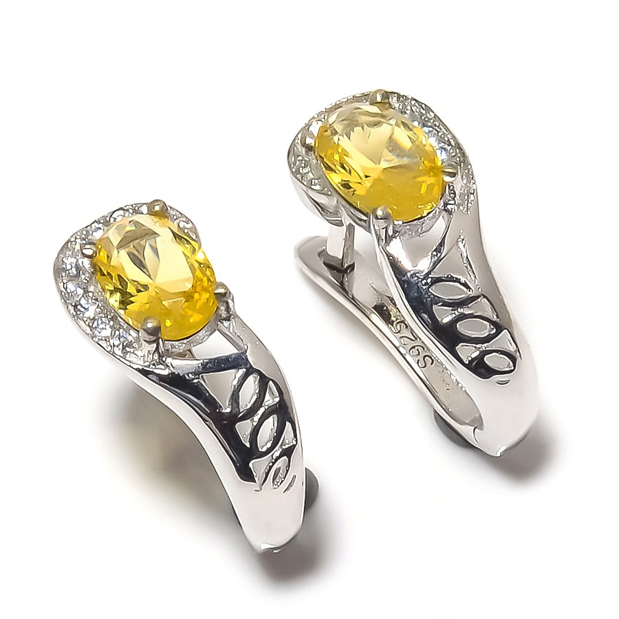 Citrine & CZ 925 Sterling Silver Earring 0.59" E699-136-4