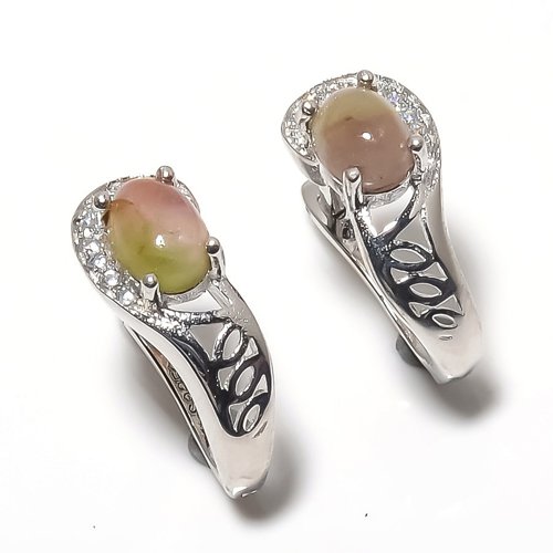 Rainbow Tourmaline & Cubic Zirconia 925 Sterling Silver Jewelry Earring, Drop Dangle Earring, Gift For Her, Oval Earring, Yellow Earring, Silver Jewelry Earring