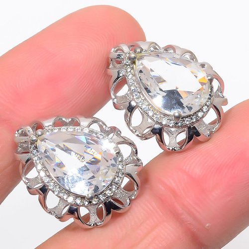 White Topaz & Cubic Zirconia 925 Sterling Silver Jewelry Earring, Drop Dangle Earring, Gift For Her, Pear Earring, White Earring, Silver Jewelry Earring