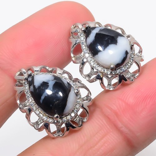 White Buffalo Turquoise & Cubic Zirconia 925 Sterling Silver Jewelry Earring, Drop Dangle Earring, Gift For Her, Pear Earring, White Earring, Silver Jewelry Earring