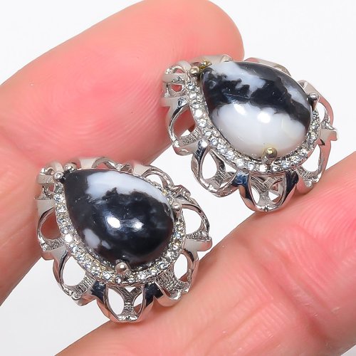 White Buffalo Turquoise & Cubic Zirconia 925 Sterling Silver Jewelry Earring, Drop Dangle Earring, Gift For Her, Pear Earring, White Earring, Silver Jewelry Earring