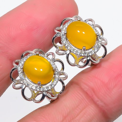 Yellow Onyx, Cubic Zirconia 925 Sterling Silver Jewelry Earring, Drop Dangle Earring, Gift For Her, Oval Earring, Yellow Earring, Silver Jewelry Earring