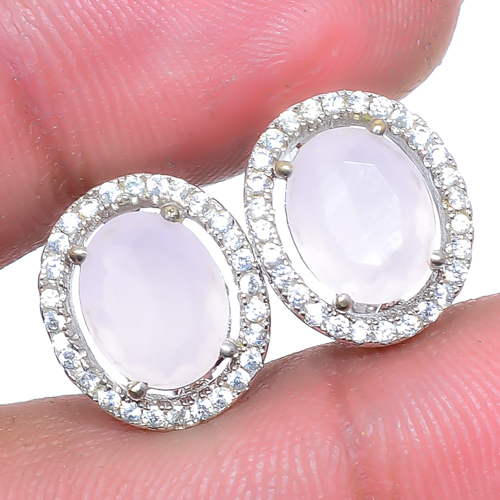 Madagascar Rose Quartz & CZ 925 Sterling Silver Jewelry Earring, Drop Dangle Earring, Gift For Her, Oval Earring, Pink Earring, Silver Jewelry Earring