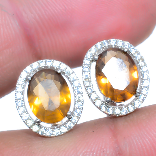 Smoky Quartz & CZ 925 Sterling Silver Jewelry Earring, Drop Dangle Earring, Gift For Her, Oval Earring, Brown Earring, Silver Jewelry Earring