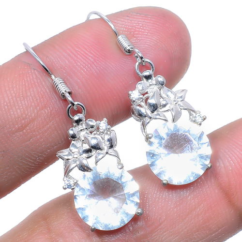 White Topaz & Cubic Zirconia 925 Sterling Silver Jewelry Earring, Drop Dangle Earring, Gift For Her, Round Earring, White Earring, Silver Jewelry Earring