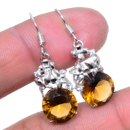 Smoky Quartz & CZ 925 Sterling Silver Jewelry Earring, Drop Dangle Earring, Gift For Her, Round Earring, Brown Earring, Silver Jewelry Earring
