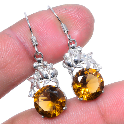 Smoky Quartz & CZ 925 Sterling Silver Jewelry Earring, Drop Dangle Earring, Gift For Her, Round Earring, Brown Earring, Silver Jewelry Earring