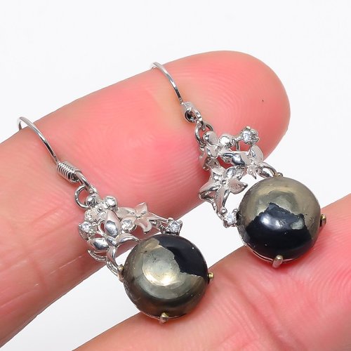 Magnetite In Pyrite & Cubic Zirconia 925 Sterling Silver Earring 1.37" S2083