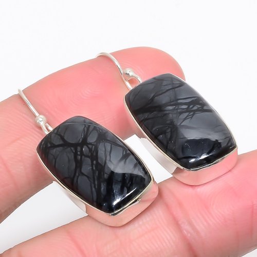 Picasso Jasper Gemstone 925 Sterling Silver Earring Jewelry 1.6" T3