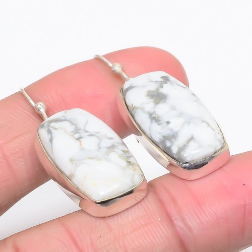 American Howlite 925 Sterling Silver Jewelry Earring, Drop Dangle Earring, Gift For Her, Cushion Earring, White Earring, Silver Jewelry Earring