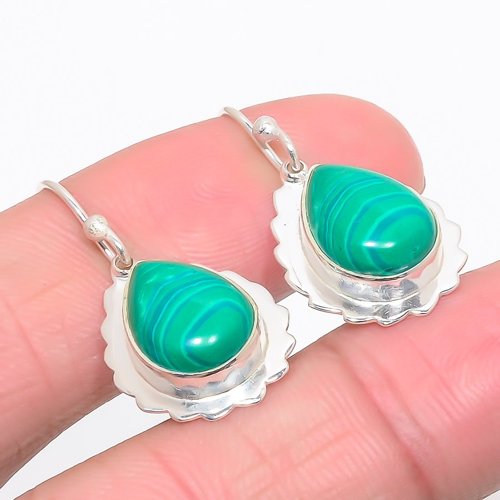 Russian Malachite 925 Sterling Silver Jewelry Earring, Drop Dangle Earring, Gift For Her, Pear Earring, Green Earring, Silver Jewelry Earring