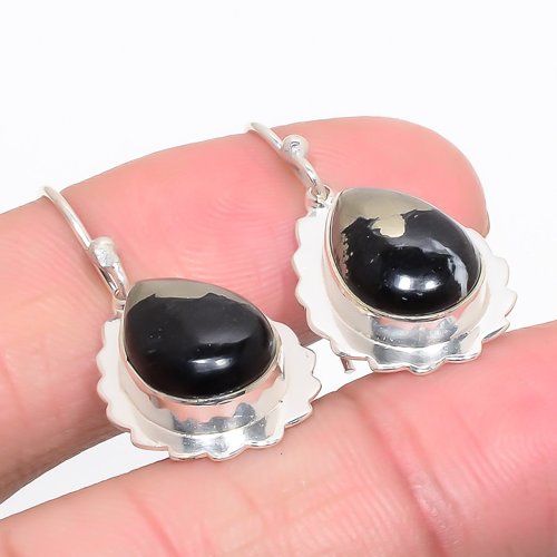Magnetite In Pyrite 925 Sterling Silver Jewelry Earring, Drop Dangle Earring, Gift For Her, Pear Earring, Black Earring, Silver Jewelry Earring