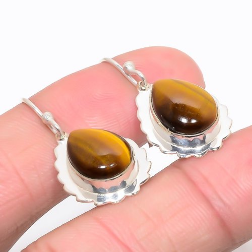 Tiger'S Eye 925 Sterling Silver Jewelry Earring, Drop Dangle Earring, Gift For Her, Pear Earring, Yellow Earring, Silver Jewelry Earring