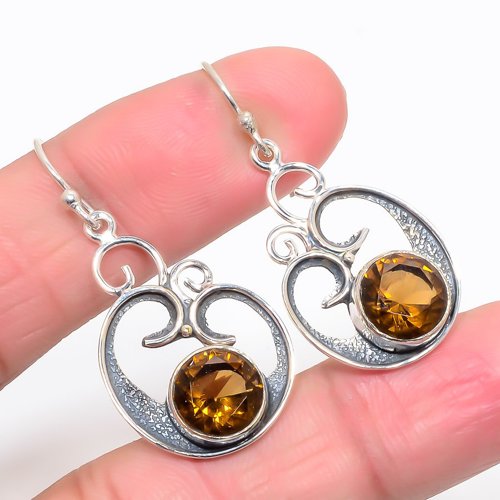 Smoky Quartz 925 Sterling Silver Earring, Drop Dangle Earring, Gift For Her, Round Earring, Brown Earring, Silver Jewelry Earring