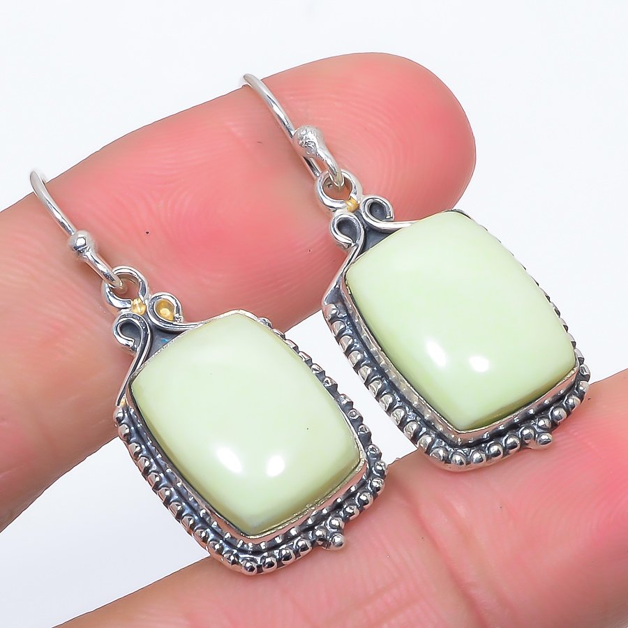 Australian Lemon Chrysoprase Vintage 925 Sterling Silver Jewelry Earring, Drop Dangle Earring, Gift For Her, Cushion Earring, Yellow Earring, Silver Jewelry Earring