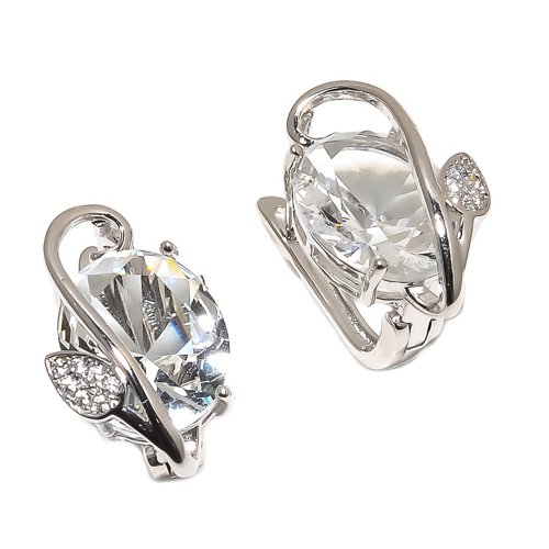 White Topaz & Cz 925 Sterling Silver Jewelry Earring, Drop Dangle Earring, Gift For Her, Oval Earring, White Earring, Silver Jewelry Earring