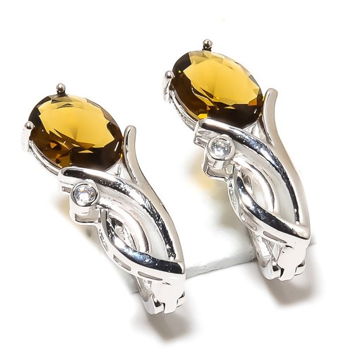 Smoky Quartz & Topaz 925 Sterling Silver Jewelry Earring, Drop Dangle Earring, Gift For Her, Oval Earring, Brown Earring, Silver Jewelry Earring
