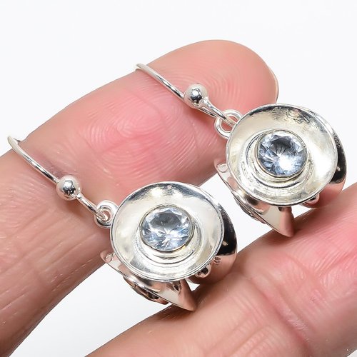 White Topaz Spinning 925 Sterling Silver Earring, Drop Dangle Earring, Gift For Her, Round Earring, White Earring, Silver Jewelry Earring