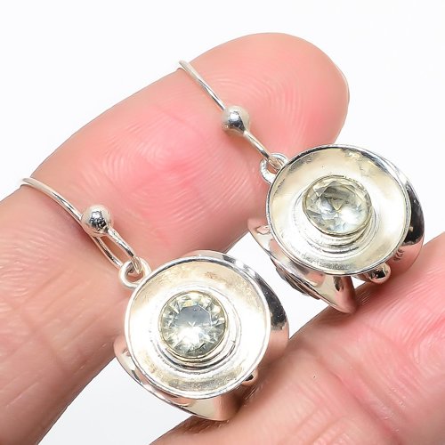 White Topaz Spinning 925 Sterling Silver Jewelry Earring, Drop Dangle Earring, Gift For Her, Round Earring, White Earring, Silver Jewelry Earring