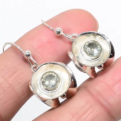 White Topaz Spinning 925 Sterling Silver Earring, Drop Dangle Earring, Gift For Her, Round Earring, White Earring, Silver Jewelry Earring