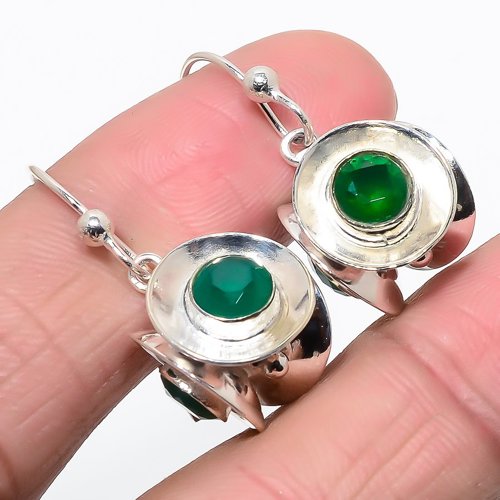 Green Onyx Spinning 925 Sterling Silver Jewelry Earring, Drop Dangle Earring, Gift For Her, Round Earring, Green Earring, Silver Jewelry Earring