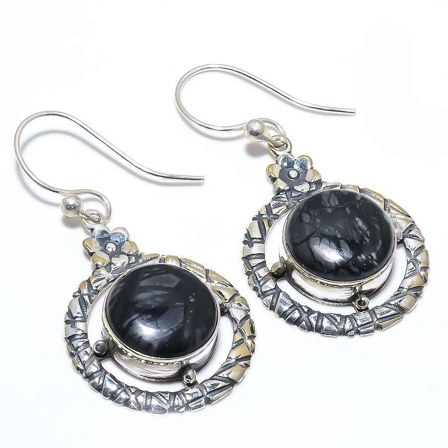 Picasso Jasper Vintage Style Solid 925 Sterling Silver Earring 1.97" T25