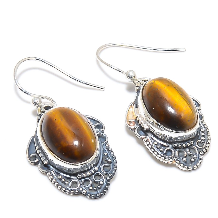 Yellow Tiger'S Eye 925 Sterling Silver Jewelry Earring, Drop Dangle Earring, Gift For Her, Oval Earring, Yellow Earring, Silver Jewelry Earring
