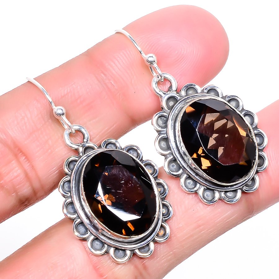 Smokey Quartz 925 Sterling Silver Handmade Earring 1.50" JE-1879