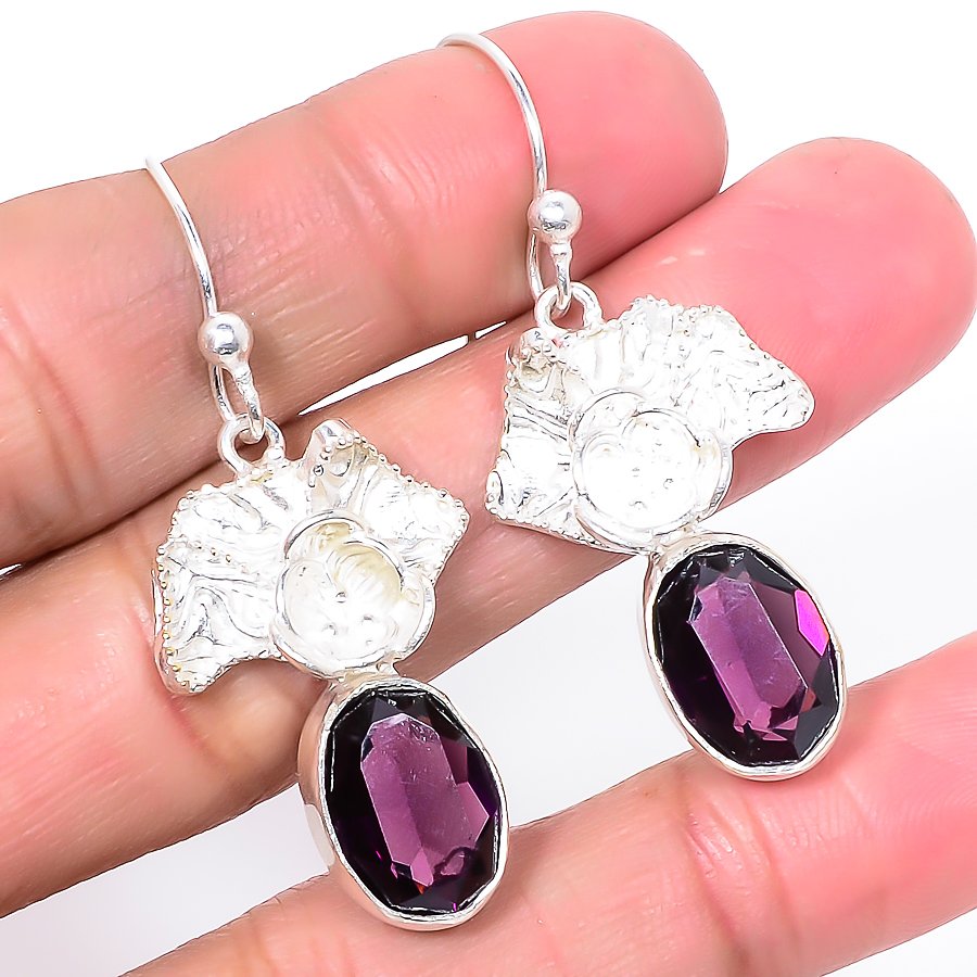 African Amethyst 925 Sterling Silver Jewelry Earring, Drop Dangle Earring, Gift For Her, Oval Earring, Purple Earring, Silver Jewelry Earring