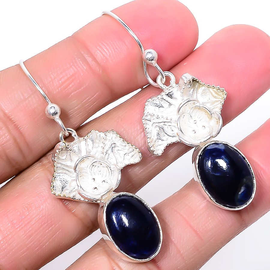 African Sodalite Solid 925 Sterling Silver Jewelry Earring, Drop Dangle Earring, Gift For Her, Oval Earring, Blue Earring, Silver Jewelry Earring