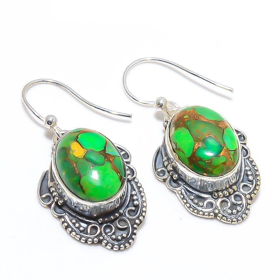 Copper Mohave Green Turquoise 925 Sterling Silver Earring 1.38" T98
