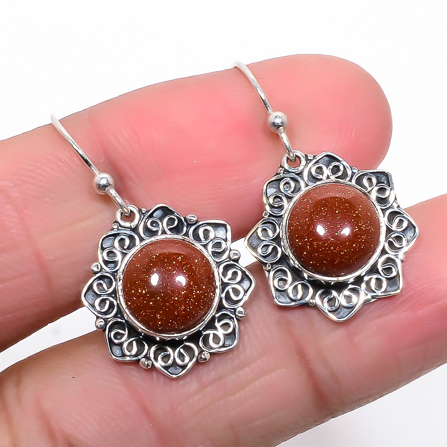 Golden Sunstone 925 Sterling Silver Jewelry Earring, Drop Dangle Earring, Gift For Her, Round Earring, Golden Earring, Silver Jewelry Earring