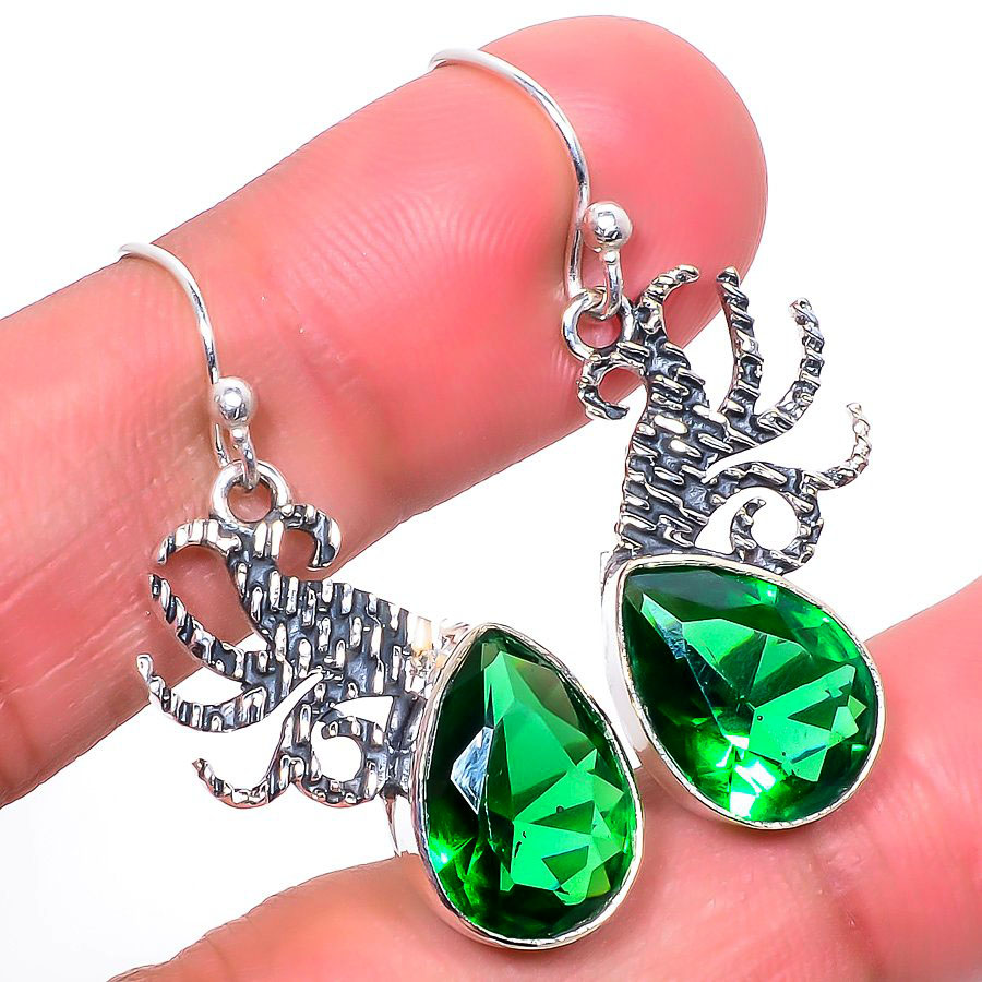 Emerald Quartz 925 Sterling Silver Jewelry Earring, Drop Dangle Earring, Gift For Her, Pear Earring, Green Earring, Silver Jewelry Earring