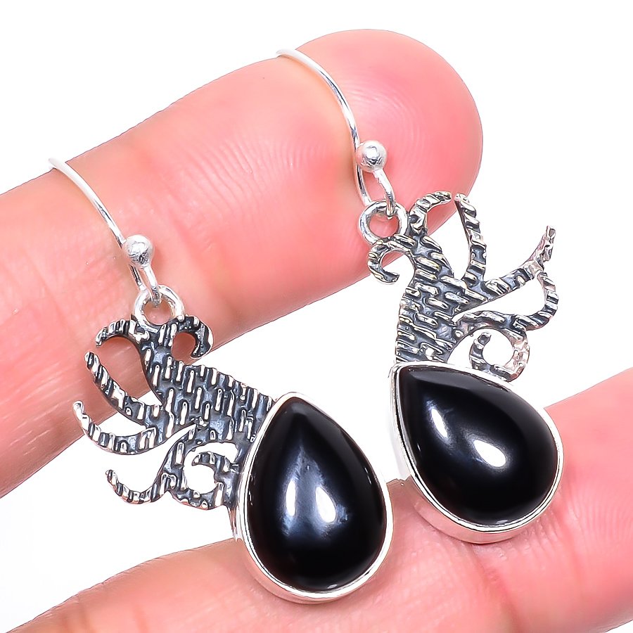 Brazilian Black Onyx 925 Sterling Silver Jewelry Earring, Drop Dangle Earring, Gift For Her, Pear Earring, Black Earring, Silver Jewelry Earring