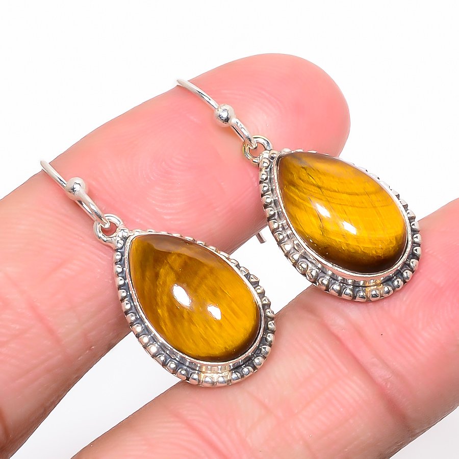 Thai Tiger'S Eye 925 Sterling Silver Jewelry Earring, Drop Dangle Earring, Gift For Her, Pear Earring, Yellow Earring, Silver Jewelry Earring