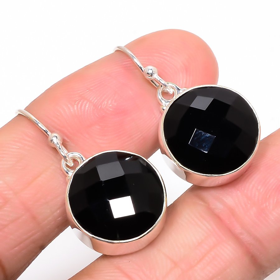 Black Onyx 925 Sterling Silver Jewelry Earring, Drop Dangle Earring, Gift For Her, Round Earring, Black Earring, Silver Jewelry Earring