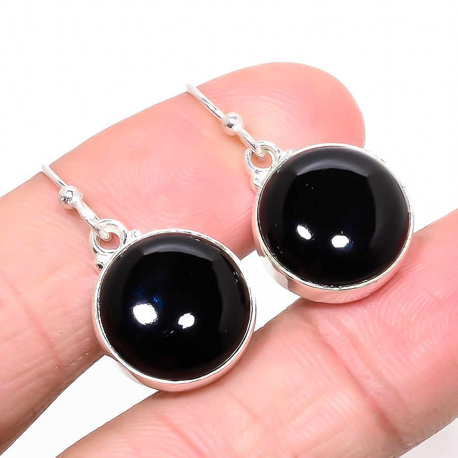 Brazilian Black Onyx 925 Sterling Silver Jewelry Earring 1.18" T75
